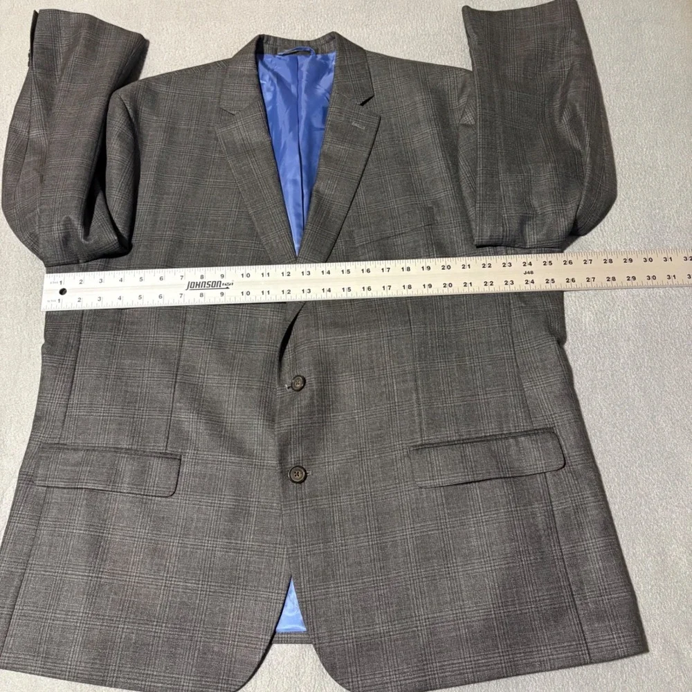 Chaps Suit Jacket Mens 50R Grey Glen Check Two Button Blazer Modern NEW
